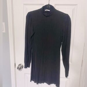 Black Sheath Dress with Bishop Sleeves and Mock Neck